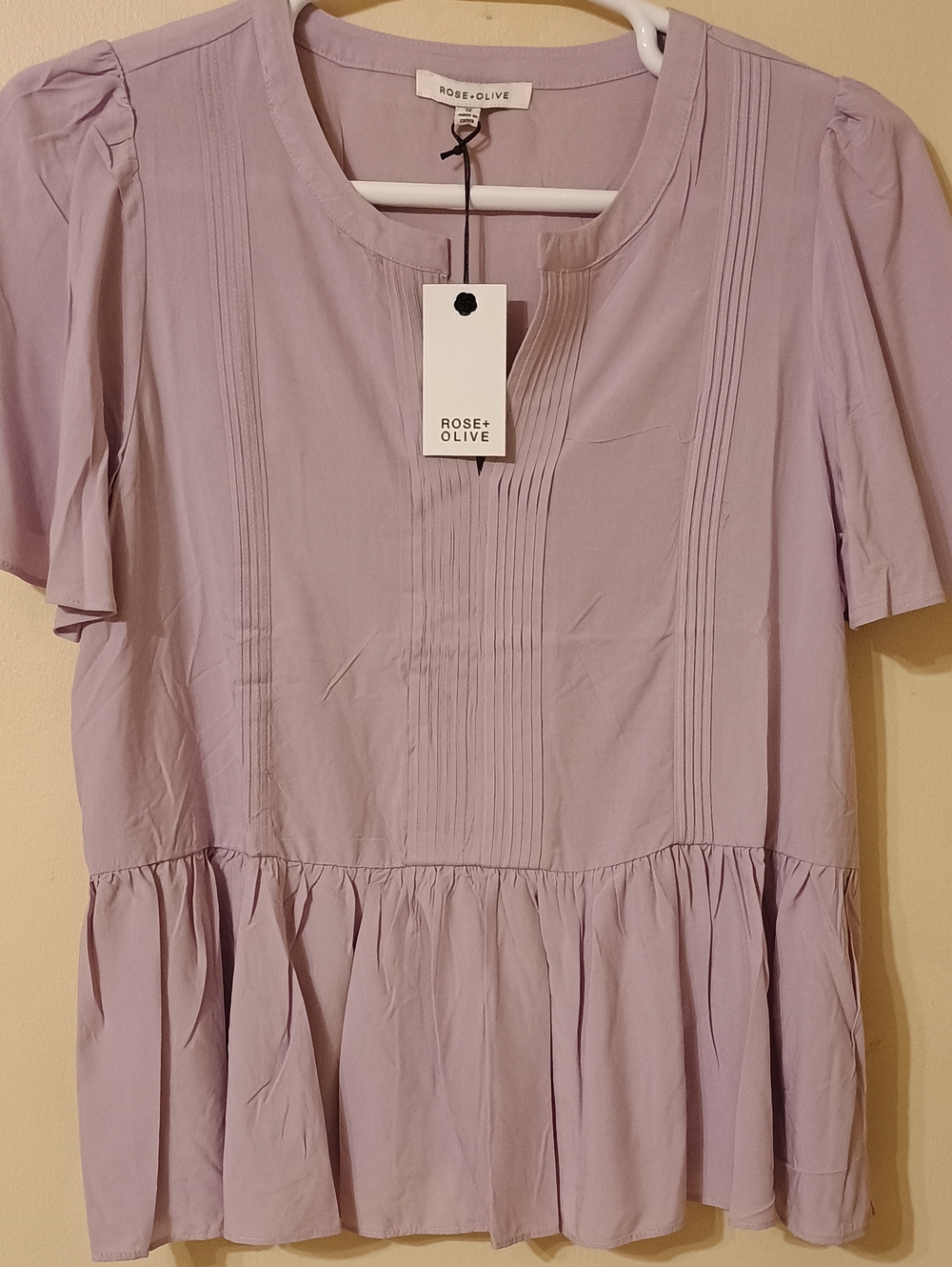 Rose&Olive Lavender Pintuck Peplum Blouse Flutter Sleeve Plus Size 1X NWT
